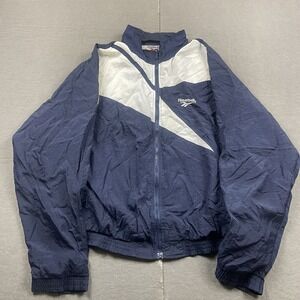 Vintage Reebok Windbreaker Jacket Mens Large Retro Zip Up 90s Colorblock Blue